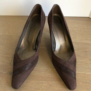 Marian Pointed Toe 3" High Heel Suede Shoes Brown Made in Spain Size 40